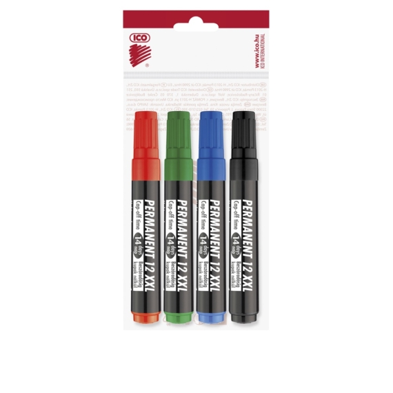 Alkoholos marker készlet, 1-4mm, vágott hegyű, Ico 12XXL, 4 klf.szín