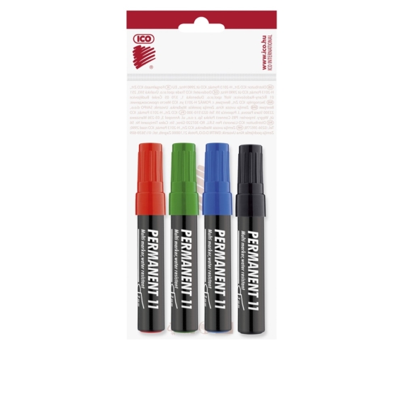 Alkoholos marker készlet, 3mm, kerek hegyű Ico 11, 4 klf.szín